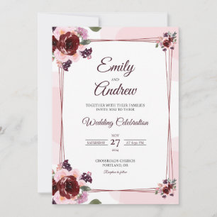 Convite Casamento com Floral Geométrico em Aquarela Borgon