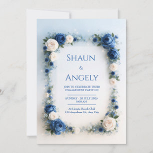 Convite Casamento com Floral Limite de Azul Pó Marfim