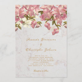 Convite Casamento com Floral Rosa e Orquídea Branca em Már