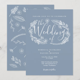 Convite Casamento com Floral Rústico Desenhado à Mão em Az