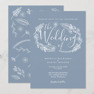 Convite Casamento com Floral Rústico Desenhado à Mão em Az