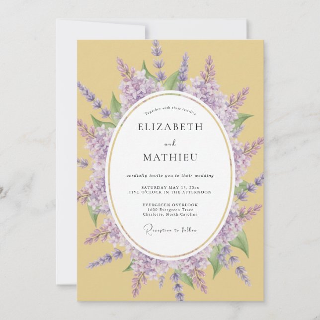 Convite Casamento com Floreio Artístico Lilás (Frente)