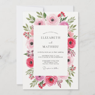 Convite Casamento com Floreio Artístico Rosa