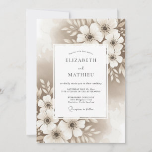 Convite Casamento com Flores Artísticas Bege