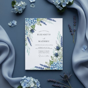 Convite Casamento com Flores Azuis Desbotadas