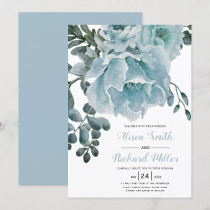 Convite Casamento com flores azuis e poeiras