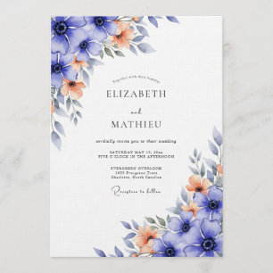 Convite Casamento com Flores Azuis Exuberantes