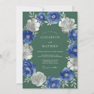 Convite Casamento com Flores Botânicas Azul Real
