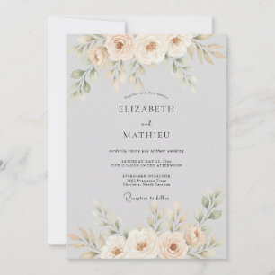 Convite Casamento com Flores Botânicas de Flor de Pessegue