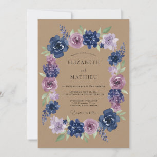 Convite Casamento com Flores Botânicas Lilás Navy