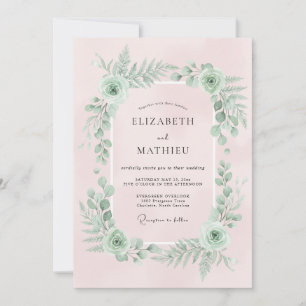 Convite Casamento com Flores Botânicas Rosa Pálido