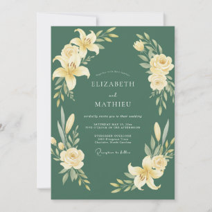 Convite Casamento com Flores Botânicas Suaves de Esmeralda