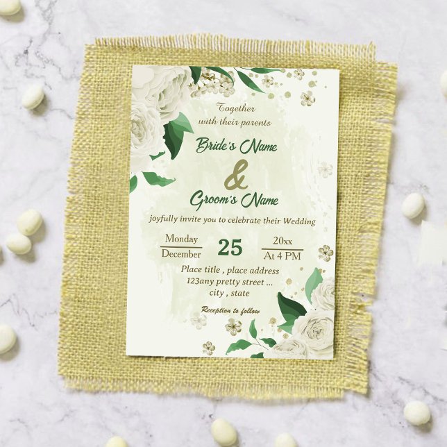 Convite Casamento com flores brancas de marfim (Criador carregado)