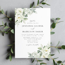 Convite Casamento com Flores Brancas Luxuriantes e Folhage