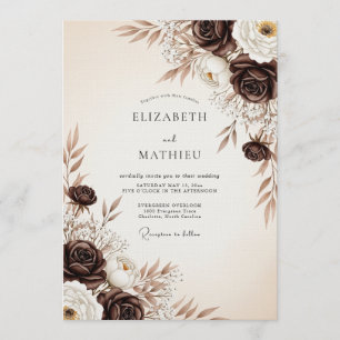 Convite Casamento com Flores Brown Etéreas