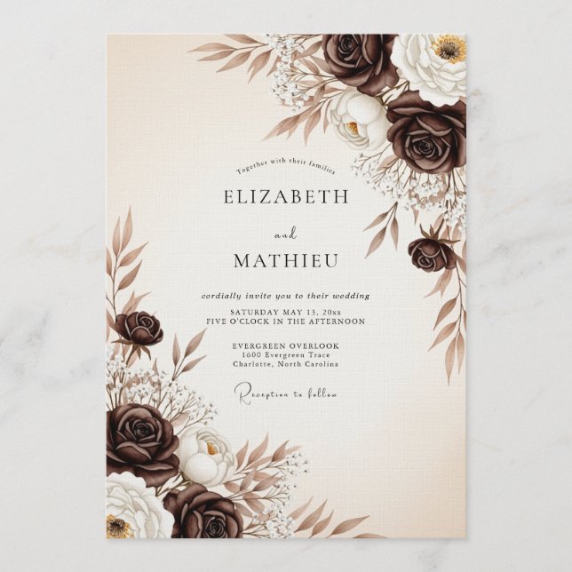 Convite Casamento com Flores Brown Etéreas (Frente)