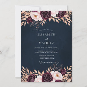Convite Casamento com Flores Burgundy Exuberantes