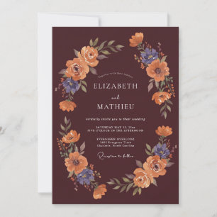 Convite Casamento com Flores Burgundy Outonais