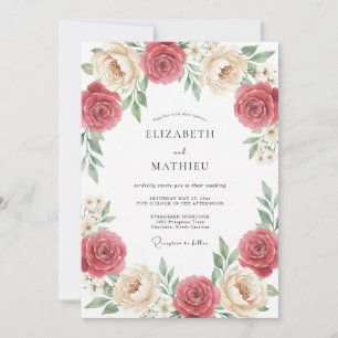 Convite Casamento com Flores Cor-de-Rosa Exuberantes