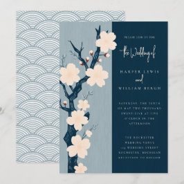 Convite Casamento com flores de cereja azul japonesa