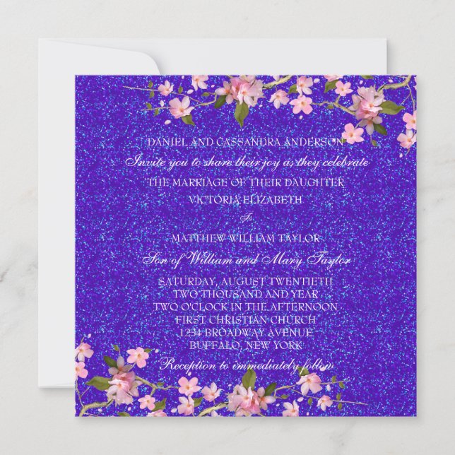 Convite Casamento com Flores de Cerejeira Japonesa Rosa (Frente)