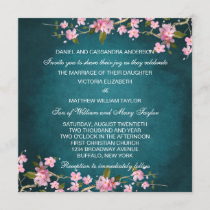 Convite Casamento com Flores de Cerejeira Japonesa Rosa Ja