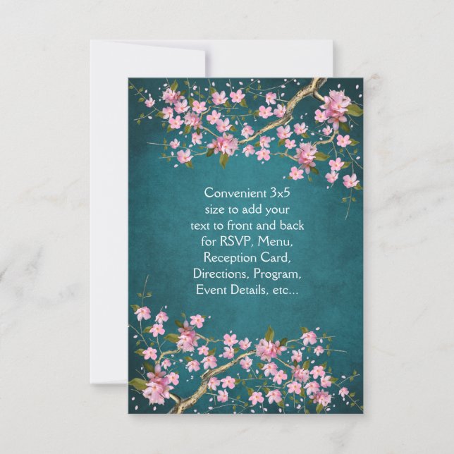 Convite Casamento com Flores de Cerejeira Japonesa Rosa Ja (Frente)