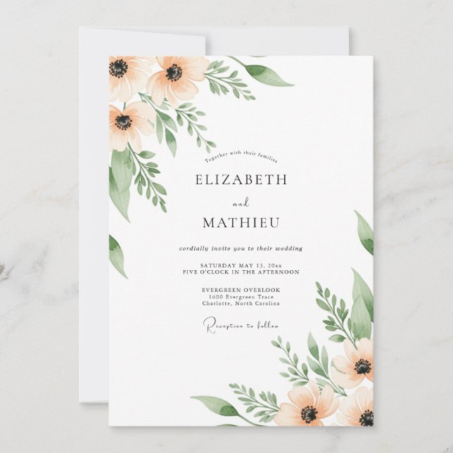 Convite Casamento com Flores de Cerejeira Pintadas (Frente)
