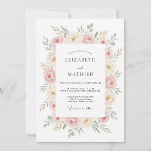 Convite Casamento com Flores de Champagne Rosadas