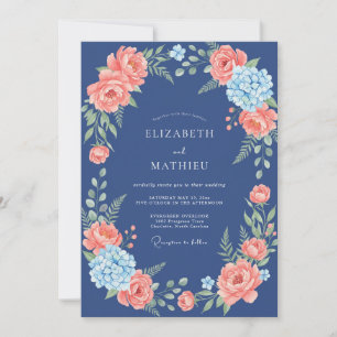 Convite Casamento com Flores de Coral da Marinha