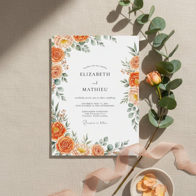 Convite Casamento com Flores de Laranja Pintadas (Criador carregado)