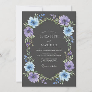 Convite Casamento com Flores de Lavanda Azul e Floreio