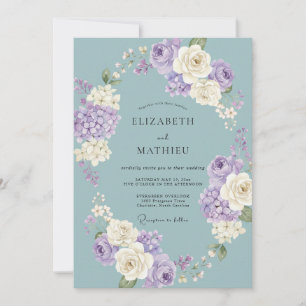 Convite Casamento com Flores de Lavanda Azul Pintadas à Mã