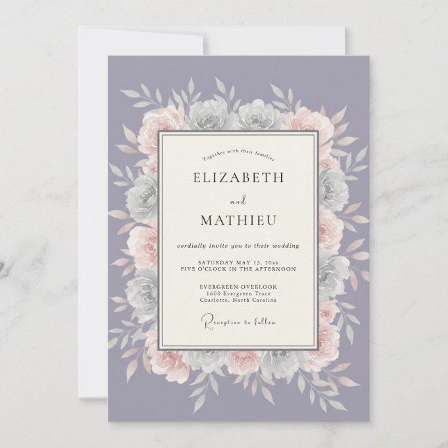 Convite Casamento com Flores de Lavanda Suave (Frente)