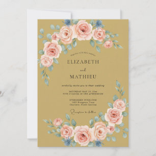 Convite Casamento com Flores de Pêssego Pintadas
