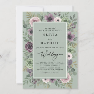 Convite Casamento com Flores de Púrpura Empoeirada