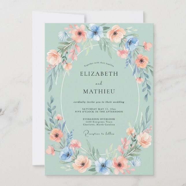 Convite Casamento com Flores de Salvia em Oval (Frente)