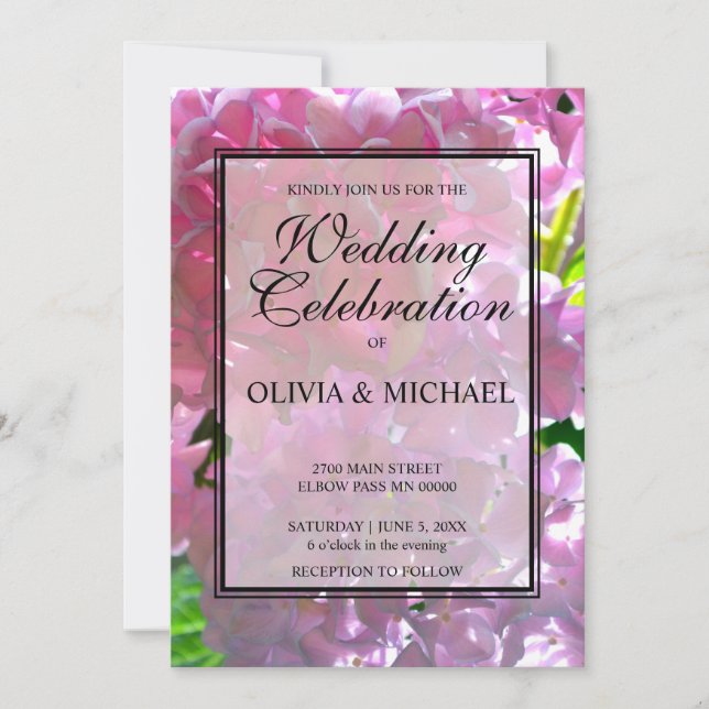 Convite Casamento com flores de vassoura-rosa elegante (Frente)