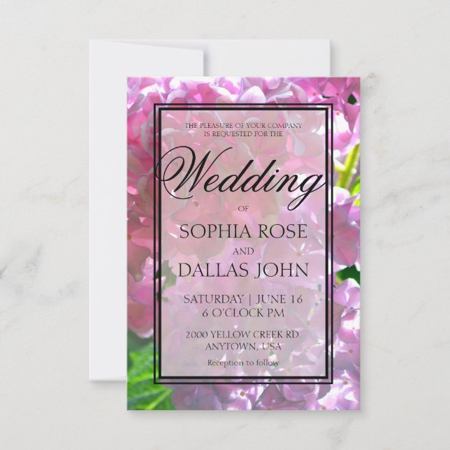 Convite Casamento com flores de vassoura-rosa elegante (Frente)