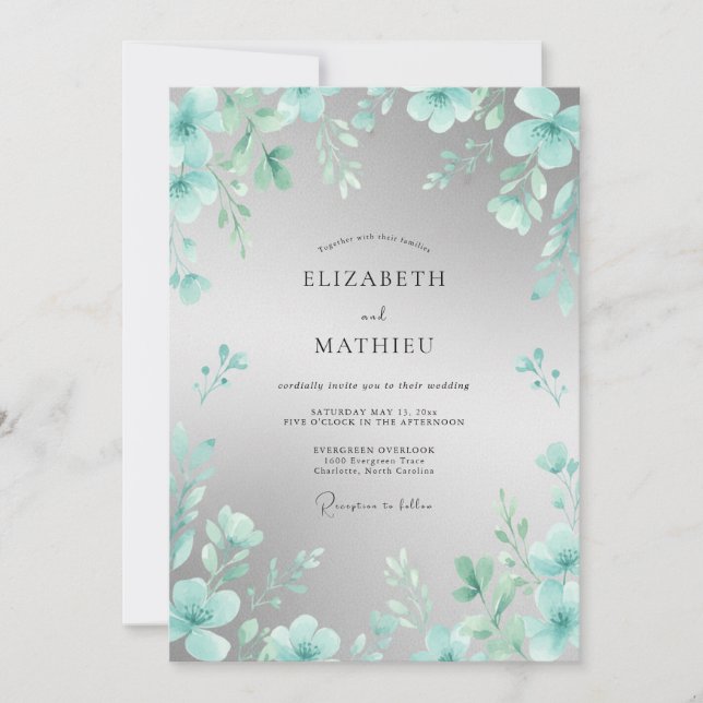 Convite Casamento com Flores Delicadas e Exuberantes em Az (Frente)