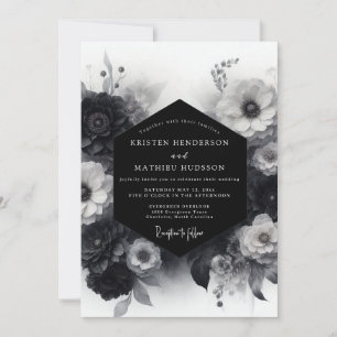 Convite Casamento com Flores Dramáticas Monocromáticas