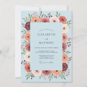 Convite Casamento com Flores em Azul Claro