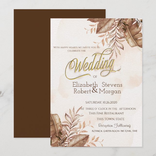 Convite Casamento com Flores Exóticas de Outono (Frente/Verso)