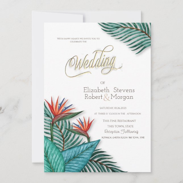 Convite Casamento com Flores Exóticas Tropicais (Frente)