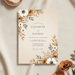 Convite Casamento com Flores Marrons Pintadas