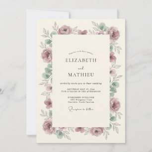 Convite Casamento com Flores Mauves em Abundância