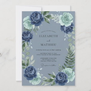 Convite Casamento com Flores Navy Bloom