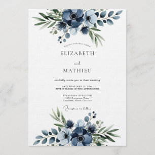 Convite Casamento com Flores Navy Floral Flourish