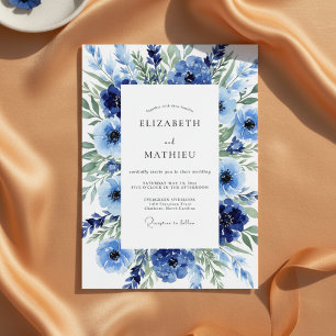 Convite Casamento com Flores Navy Pintadas com Floreio