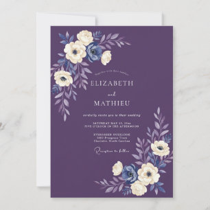 Convite Casamento com Flores Painterly Roxas